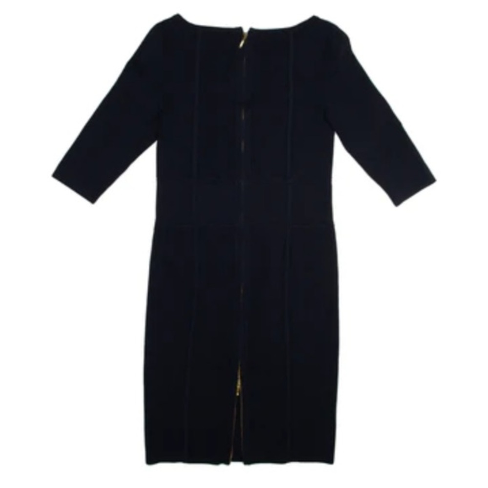 REISS Bodycon Boat Neck Knee Length Gold Detail Dress Dark Blue Sz M - Picture 2 of 15
